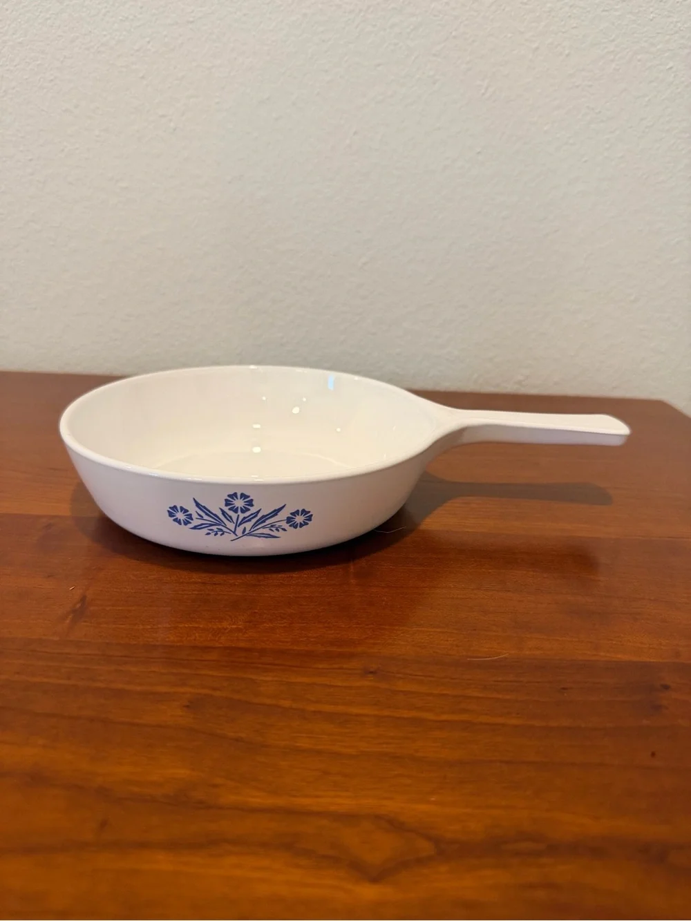 Corningware White Skillet with Blue Floral Cornflower Pattern and handle Vintage